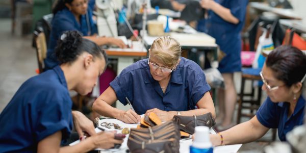 Women working at a shoe-making factory