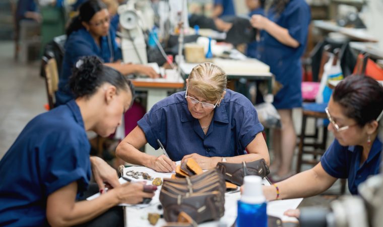 Women working at a shoe-making factory