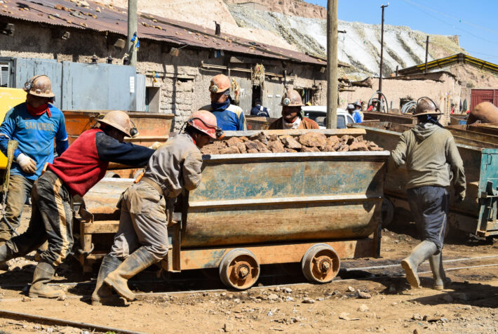 Miners at work in the silver mines of Cerro Rico