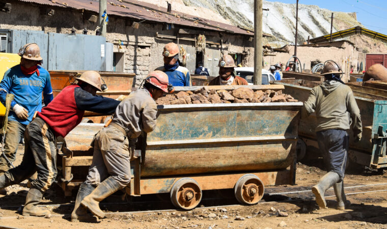 Miners at work in the silver mines of Cerro Rico