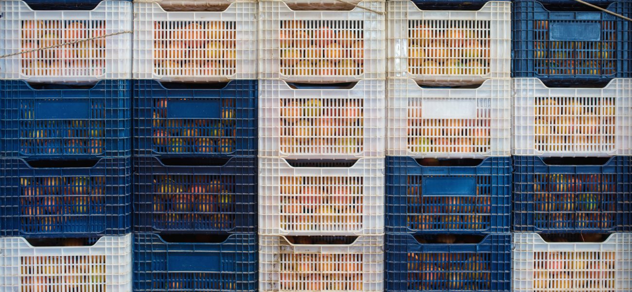 Neatly arranged fruit basket, fruit warehouse in Turkey