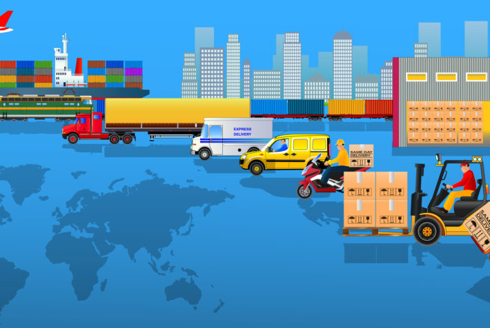 Global logistics network. Flat vector illustration. Cargo delivery
