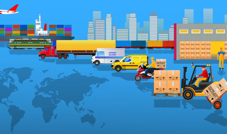 Global logistics network. Flat vector illustration. Cargo delivery